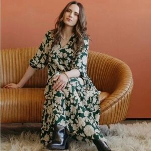 NWOT Zara Green Floral Bohemian Peasant Cottagecore Oversized Maxi Dress